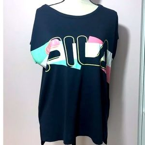 FILA Women’s XL Athletic Shirt Nwot Navy Blue Logo Stretch Hi Low